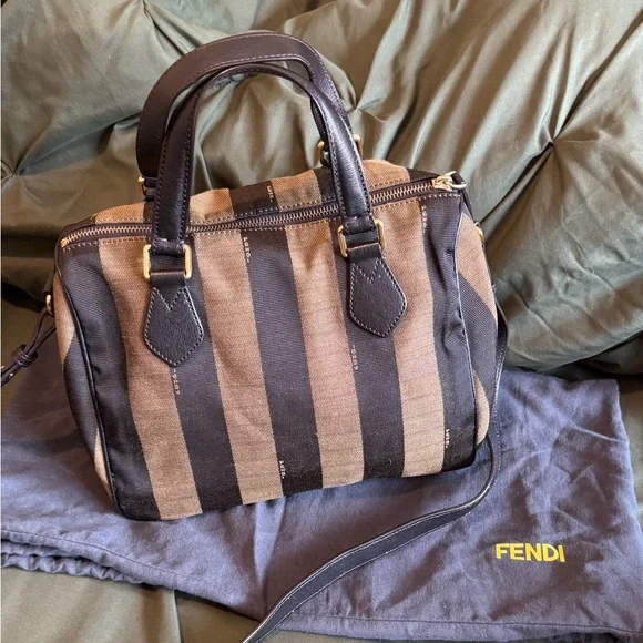 Fendi Striped Black and Brown Duffel Bag - Picture 3 of 15